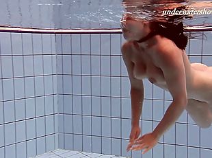 Nice ass solo model loves swimming in cozy pool lovely