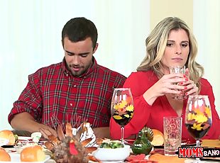 Threesome after Thanksgiving with a milf and a hot teen